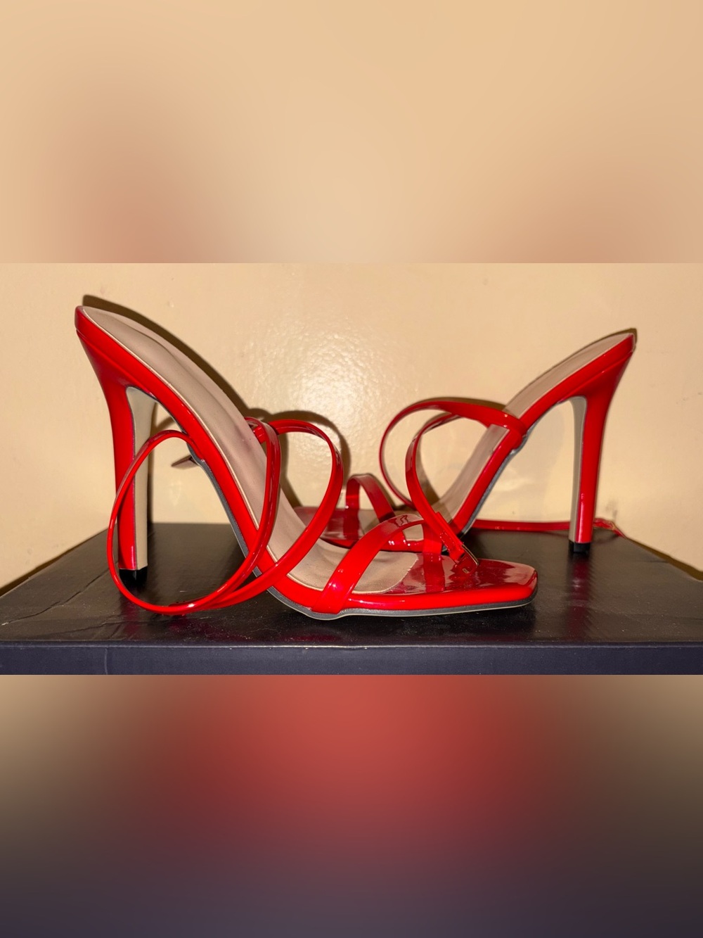 Red Strappy Patent Sandals - Women